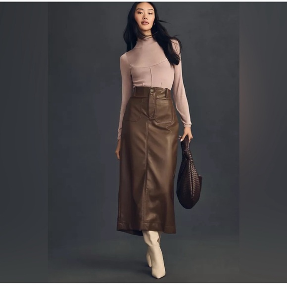 Anthropologie The Colette Faux Leather Maxi Skirt by Maeve - Picture 1 of 8